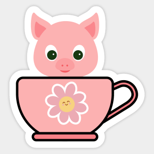 cute Pig in a cup Sticker